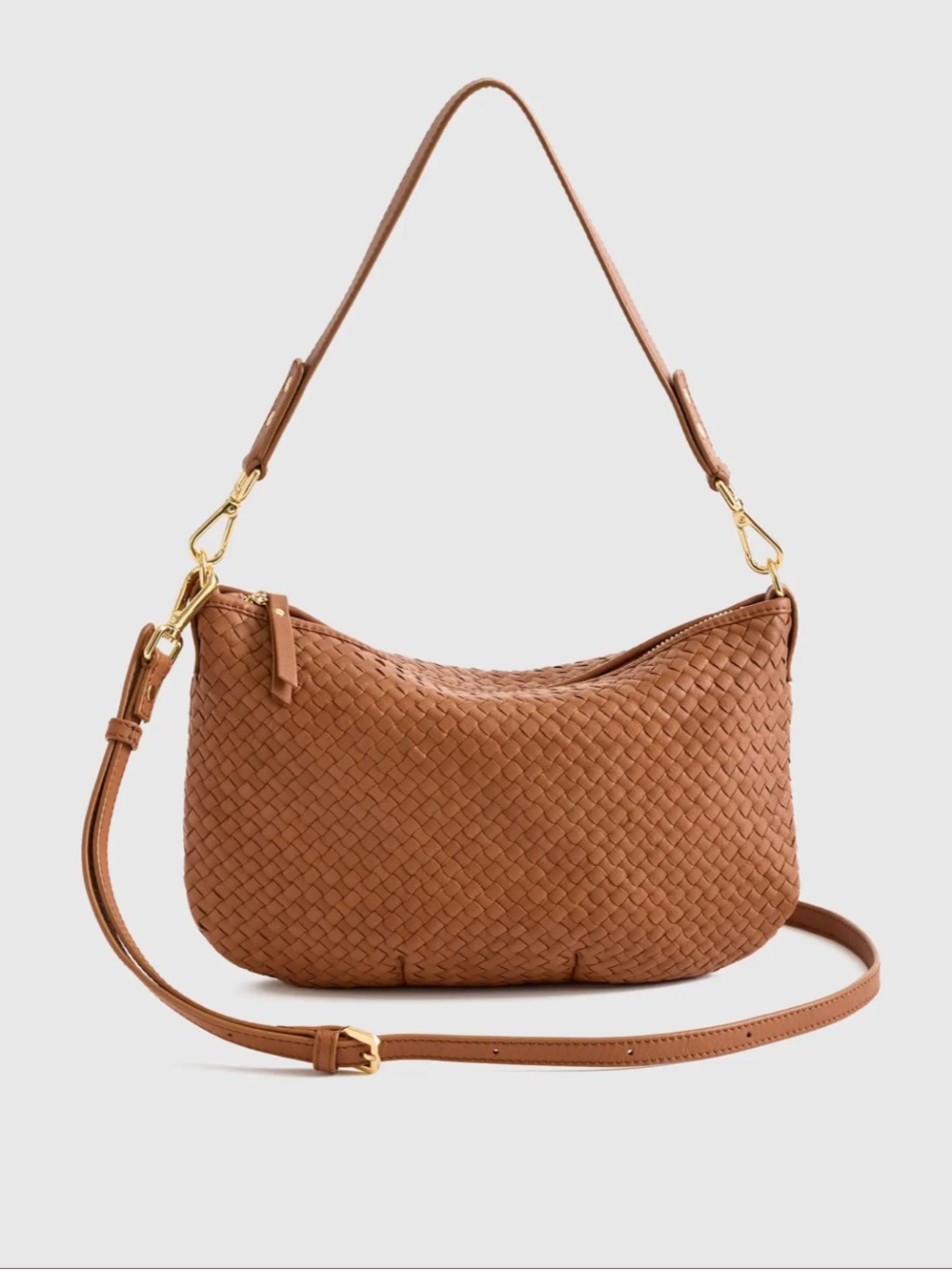 Quince Italian Handwoven Leather Mini Shoulder Bag in Cognac